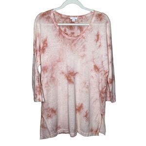 J. Jill Pure Jill Pink Tie Dye Linen Blend Top 3/4 Sleeve Tunic Length Size M